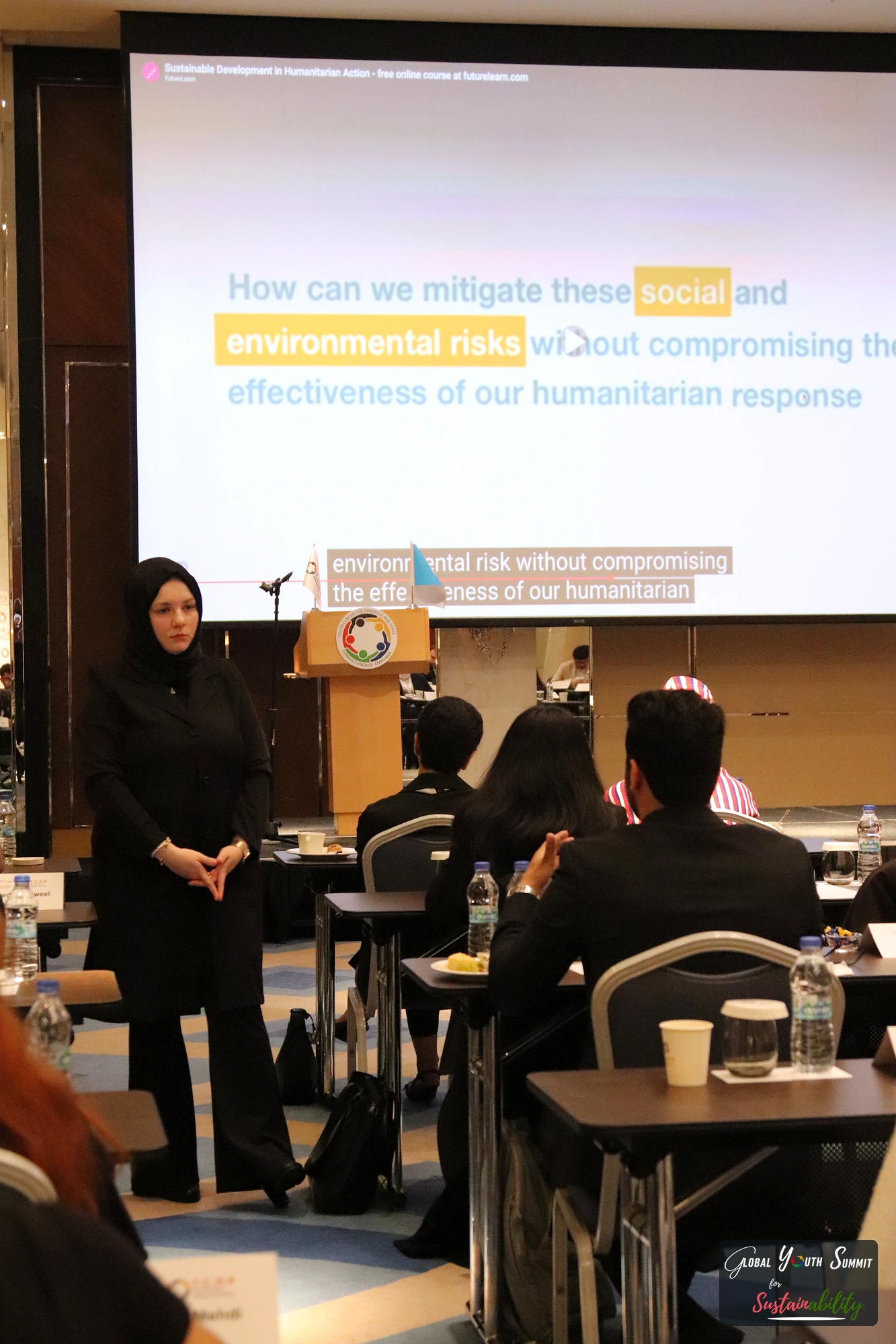 Ms. Elif Ergani presenting on strategic sustainability in humanitarian action